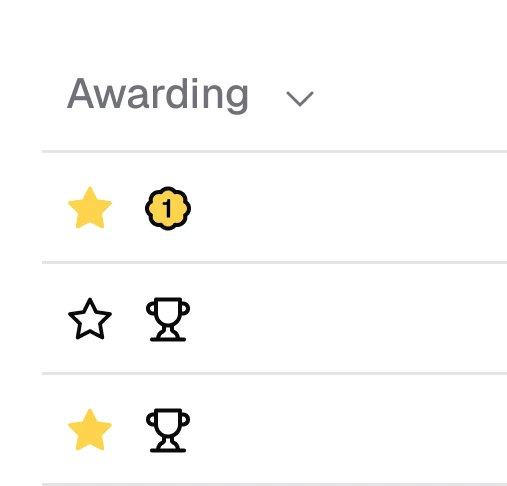 Awarding dropdown — star and trophy icons for winner selection
